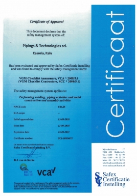 VCA CERTIFICATION - PIPINGS & TECHNOLOGIES SRL